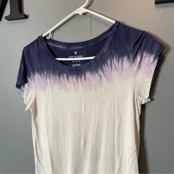 American eagle blue ombré front tie short sleeve tshirt size small - Picture 2 of 9